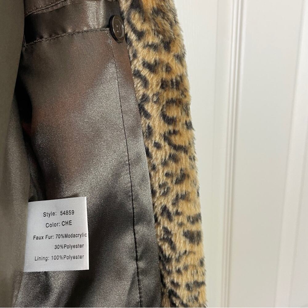 Kristen Blake Leopard Faux Fur Coat Glam Statement Mid-Length Size S - Picture 9 of 9